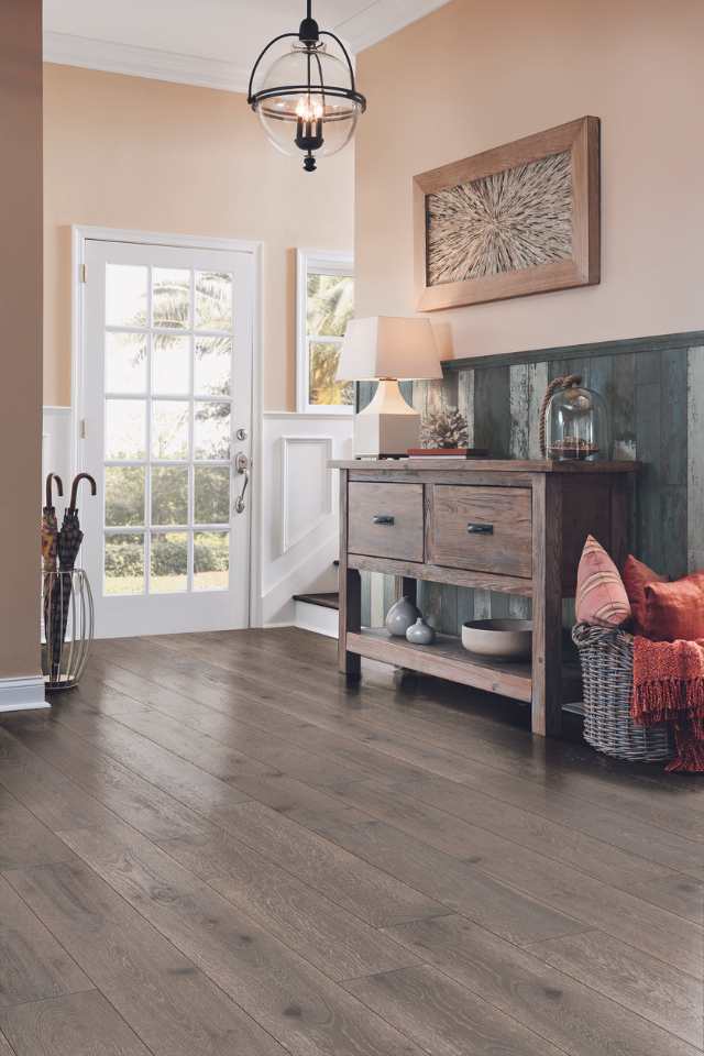 waterproof engineered hardwood in modern entryway